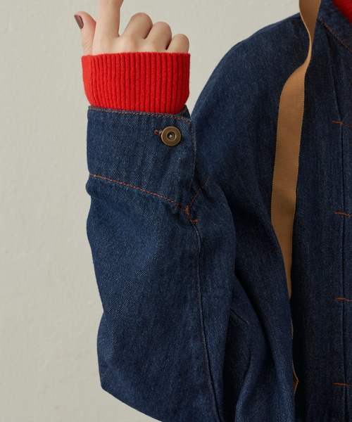 Libra Cue（リブラ キュー）の「“タックツイルコットンジャケット”　　　　　　　　　　　　　　　　　　　　　　　　　　　　　　　　　　　　　　　コットン100％、ワンピースやパンツなど様々なコーディネートに合わせられるオーバーサイズジャケット。（ノーカラージャケット・レディース・ネイビー/アイボリー・FREE）」の7枚目の写真