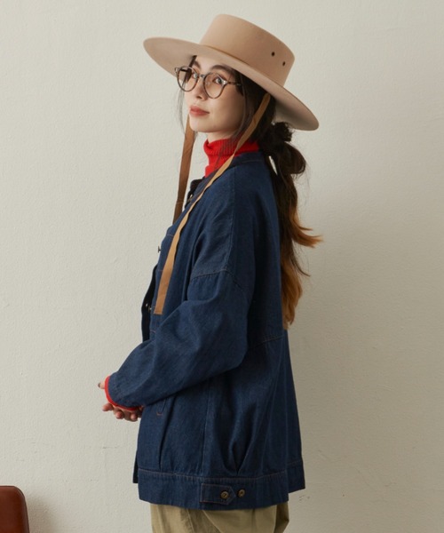 Libra Cue（リブラ キュー）の「“タックツイルコットンジャケット”　　　　　　　　　　　　　　　　　　　　　　　　　　　　　　　　　　　　　　　コットン100％、ワンピースやパンツなど様々なコーディネートに合わせられるオーバーサイズジャケット。（ノーカラージャケット・レディース・ネイビー/アイボリー・FREE）」の11枚目の写真