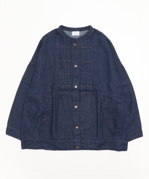 Libra Cue（リブラ キュー）の「“タックツイルコットンジャケット”　　　　　　　　　　　　　　　　　　　　　　　　　　　　　　　　　　　　　　　コットン100％、ワンピースやパンツなど様々なコーディネートに合わせられるオーバーサイズジャケット。（ノーカラージャケット・レディース・ネイビー/アイボリー・FREE）」の14枚目の写真