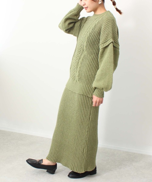 toucher du brise（トゥシェドブリーズ）の「ロング ニットナロー スカート（スカート・レディース・オフホワイト/ブラック/カーキ/ピンク・M）」の8枚目の写真