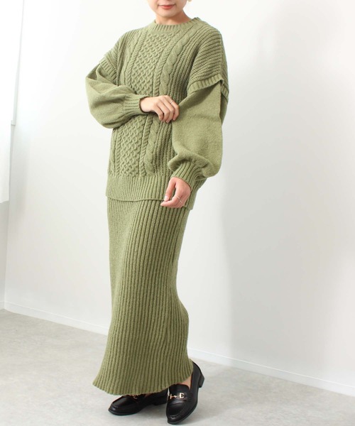 toucher du brise（トゥシェドブリーズ）の「ロング ニットナロー スカート（スカート・レディース・オフホワイト/ブラック/カーキ/ピンク・M）」の15枚目の写真