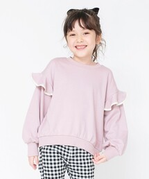 BRANSHES | 無地/ドット柄袖フリル長袖トレーナー(スウェット)