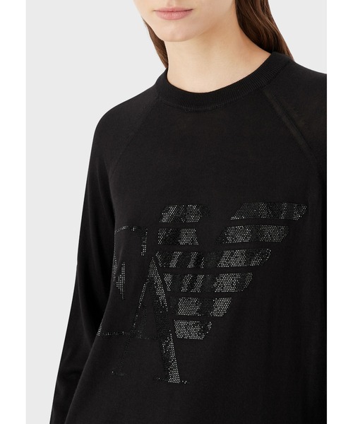 EMPORIO ARMANI（エンポリオアルマーニ）の「【エンポリオ アルマーニ】セーター ウール混紡 同系色ラインストーンロゴ（ニット/セーター・レディース・ネイビー/ブラック系その他/ブラック・SMALL/X-SMALL/MEDIUM）」の3枚目の写真