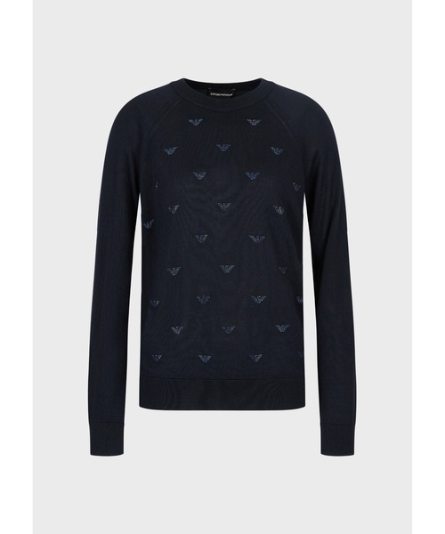 EMPORIO ARMANI（エンポリオアルマーニ）の「【エンポリオ アルマーニ】セーター ウール混紡 同系色ラインストーンロゴ（ニット/セーター・レディース・ネイビー/ブラック系その他/ブラック・SMALL/X-SMALL/MEDIUM）」の6枚目の写真