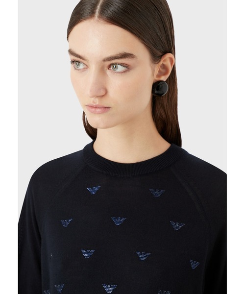 EMPORIO ARMANI（エンポリオアルマーニ）の「【エンポリオ アルマーニ】セーター ウール混紡 同系色ラインストーンロゴ（ニット/セーター・レディース・ネイビー/ブラック系その他/ブラック・SMALL/X-SMALL/MEDIUM）」の7枚目の写真