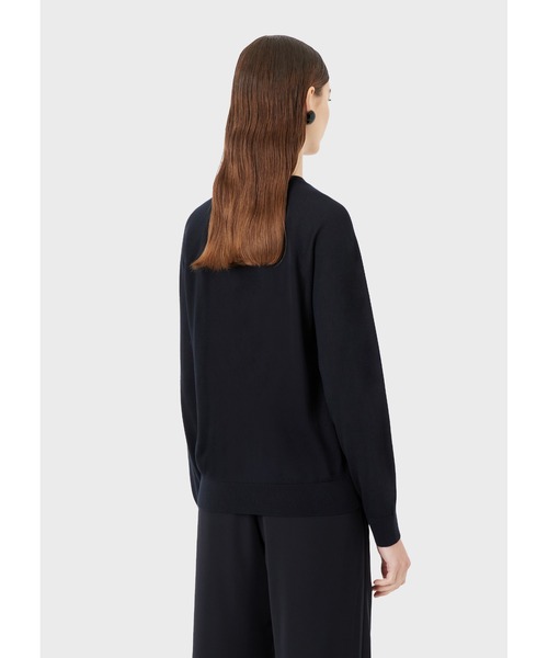 EMPORIO ARMANI（エンポリオアルマーニ）の「【エンポリオ アルマーニ】セーター ウール混紡 同系色ラインストーンロゴ（ニット/セーター・レディース・ネイビー/ブラック系その他/ブラック・SMALL/X-SMALL/MEDIUM）」の5枚目の写真