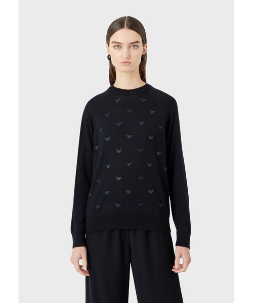 EMPORIO ARMANI（エンポリオアルマーニ）の「【エンポリオ アルマーニ】セーター ウール混紡 同系色ラインストーンロゴ（ニット/セーター・レディース・ネイビー/ブラック系その他/ブラック・SMALL/X-SMALL/MEDIUM）」の12枚目の写真