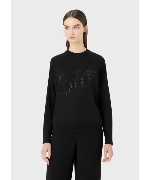 EMPORIO ARMANI（エンポリオアルマーニ）の「【エンポリオ アルマーニ】セーター ウール混紡 同系色ラインストーンロゴ（ニット/セーター・レディース・ネイビー/ブラック系その他/ブラック・SMALL/X-SMALL/MEDIUM）」の13枚目の写真