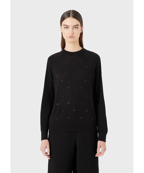 EMPORIO ARMANI（エンポリオアルマーニ）の「【エンポリオ アルマーニ】セーター ウール混紡 同系色ラインストーンロゴ（ニット/セーター・レディース・ネイビー/ブラック系その他/ブラック・SMALL/X-SMALL/MEDIUM）」の18枚目の写真