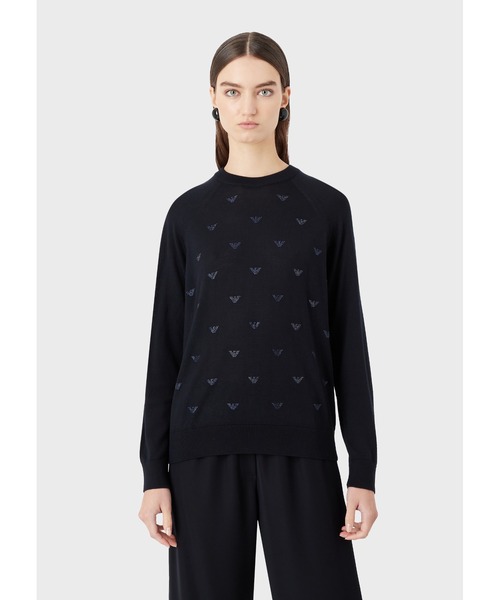 EMPORIO ARMANI（エンポリオアルマーニ）の「【エンポリオ アルマーニ】セーター ウール混紡 同系色ラインストーンロゴ（ニット/セーター・レディース・ネイビー/ブラック系その他/ブラック・SMALL/X-SMALL/MEDIUM）」の22枚目の写真