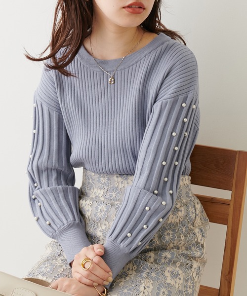 natural couture(ナチュラルクチュール)の「パールスリーブお上品ニット(ニット/セーター・レディース・モカ/オレンジ/ブラック/サックスブルー/アイボリー・FREE)」の16枚目の写真