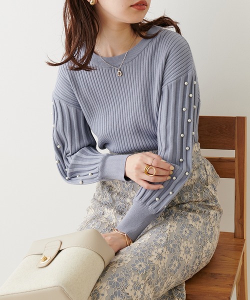 natural couture(ナチュラルクチュール)の「パールスリーブお上品ニット(ニット/セーター・レディース・モカ/オレンジ/ブラック/サックスブルー/アイボリー・FREE)」の18枚目の写真