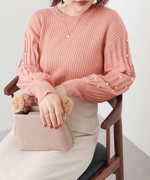 natural couture(ナチュラルクチュール)の「パールスリーブお上品ニット(ニット/セーター・レディース・モカ/オレンジ/ブラック/サックスブルー/アイボリー・FREE)」の20枚目の写真
