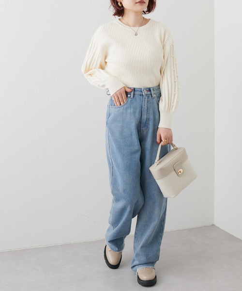 natural couture(ナチュラルクチュール)の「パールスリーブお上品ニット(ニット/セーター・レディース・モカ/オレンジ/ブラック/サックスブルー/アイボリー・FREE)」の7枚目の写真