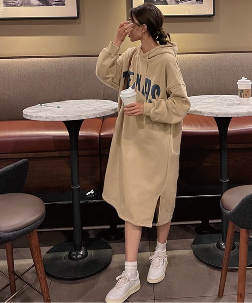 meJane(ミージェーン)の「TEXASロゴ 裏起毛スウェットパーカーワンピース(ワンピース・レディース・ブラウン/ベージュ/ブラック/チャコールグレー・FREE)」の21枚目の写真