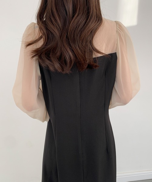 【セール】レイヤード風異素材シアー切り替えロングワンピース（ワンピース）｜ABITOKYO（アビトーキョー）