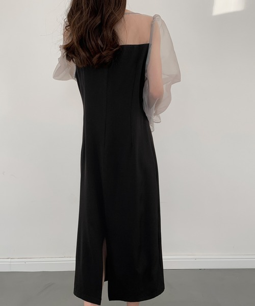 【セール】レイヤード風異素材シアー切り替えロングワンピース（ワンピース）｜ABITOKYO（アビトーキョー）