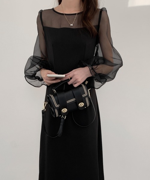 【セール】レイヤード風異素材シアー切り替えロングワンピース（ワンピース）｜ABITOKYO（アビトーキョー）