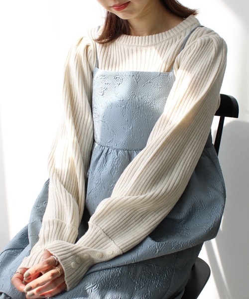 GeeRA(ジーラ)の「パフスリーブ袖ボタン着回しリブニット(ニット/セーター・レディース・ブラック/ブルー/ピンク/オフホワイト・LARGE/SMALL/MEDIUM/X-LARGE)」の6枚目の写真
