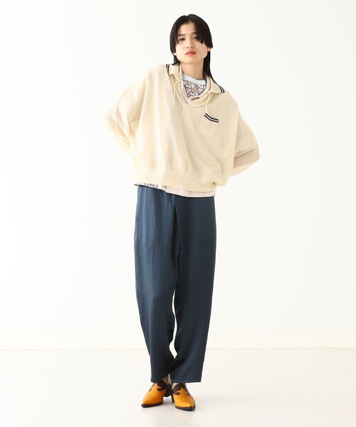 BEAMS BOY（ビームスボーイ）の「maturely / Sheer Knit Polo Shirt（ポロシャツ・レディース・グリーン/ベージュ・ONE SIZE）」の3枚目の写真