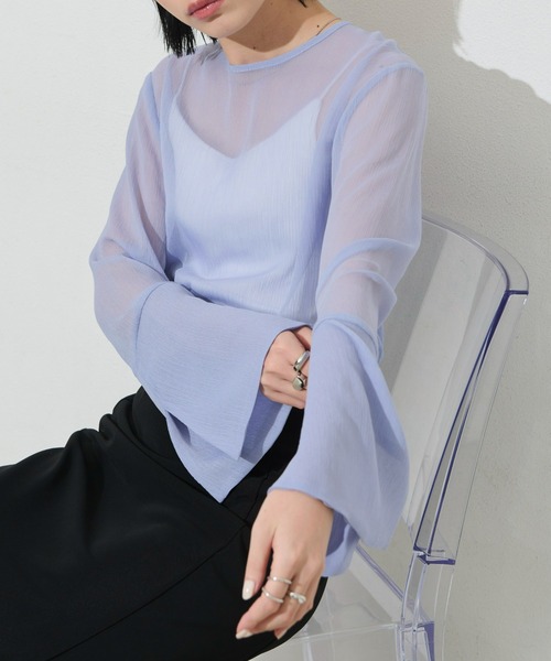 Aunt Marie's（アントマリーズ）の「シアークルーネックトップス（シャツ/ブラウス・レディース・ブルー/チャコールグレー/アイボリー・FREE）」の5枚目の写真