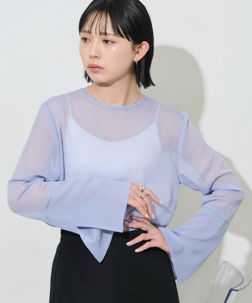 Aunt Marie's（アントマリーズ）の「シアークルーネックトップス（シャツ/ブラウス・レディース・ブルー/チャコールグレー/アイボリー・FREE）」の4枚目の写真