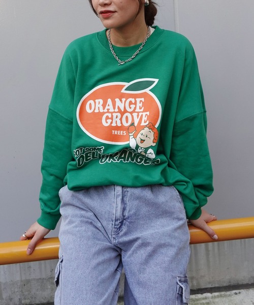 CORNERS（コーナーズ）の「ORANGEGROVEプリントオーパーサイズスウェット（スウェット・レディース・ネイビー/ピンク/ターコイズブルー/グリーン/オートミール・FREE）」の16枚目の写真