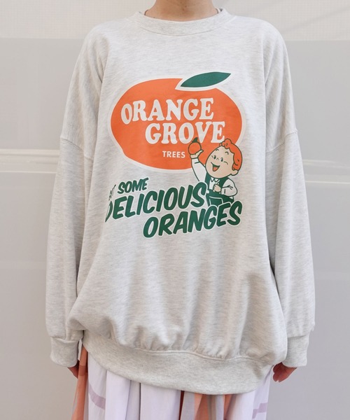 CORNERS（コーナーズ）の「ORANGEGROVEプリントオーパーサイズスウェット（スウェット・レディース・ネイビー/ピンク/ターコイズブルー/グリーン/オートミール・FREE）」の19枚目の写真