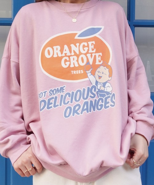 CORNERS（コーナーズ）の「ORANGEGROVEプリントオーパーサイズスウェット（スウェット・レディース・ネイビー/ピンク/ターコイズブルー/グリーン/オートミール・FREE）」の11枚目の写真