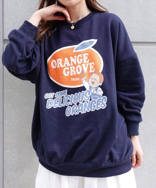 CORNERS（コーナーズ）の「ORANGEGROVEプリントオーパーサイズスウェット（スウェット・レディース・ネイビー/ピンク/ターコイズブルー/グリーン/オートミール・FREE）」の12枚目の写真