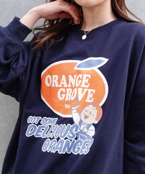 CORNERS（コーナーズ）の「ORANGEGROVEプリントオーパーサイズスウェット（スウェット・レディース・ネイビー/ピンク/ターコイズブルー/グリーン/オートミール・FREE）」の22枚目の写真