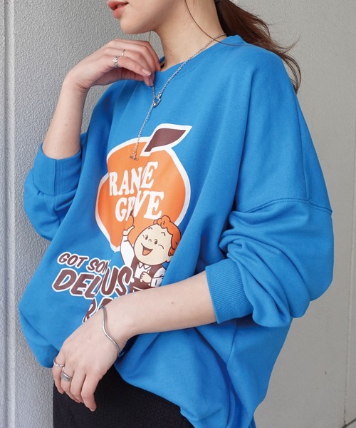 CORNERS（コーナーズ）の「ORANGEGROVEプリントオーパーサイズスウェット（スウェット・レディース・ネイビー/ピンク/ターコイズブルー/グリーン/オートミール・FREE）」の21枚目の写真