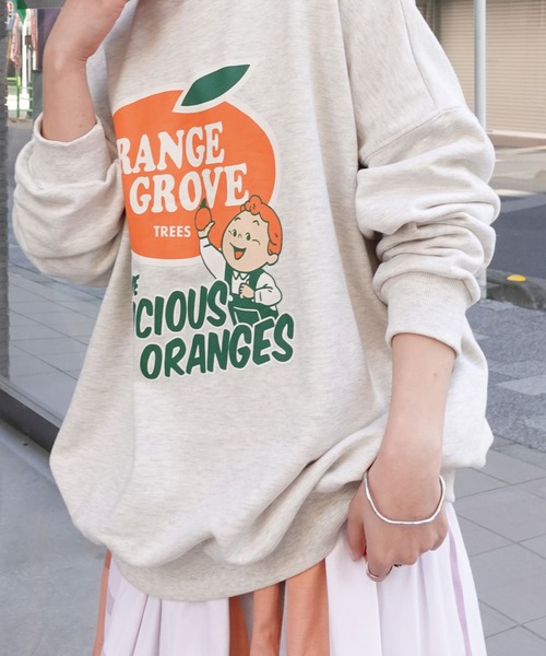 CORNERS（コーナーズ）の「ORANGEGROVEプリントオーパーサイズスウェット（スウェット・レディース・ネイビー/ピンク/ターコイズブルー/グリーン/オートミール・FREE）」の20枚目の写真