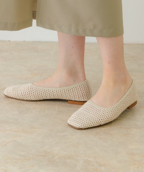 RODE SKO(ロデスコ)の「『MADE IN JAPAN』スクエアメッシュフラットシューズ(バレエシューズ・レディース・アイボリー/ブラウン/ベージュ・36/37/38)」の2枚目の写真