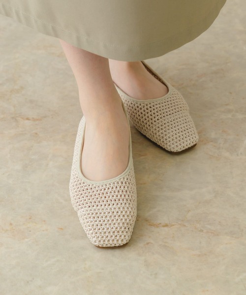 RODE SKO(ロデスコ)の「『MADE IN JAPAN』スクエアメッシュフラットシューズ(バレエシューズ・レディース・アイボリー/ブラウン/ベージュ・36/37/38)」の4枚目の写真