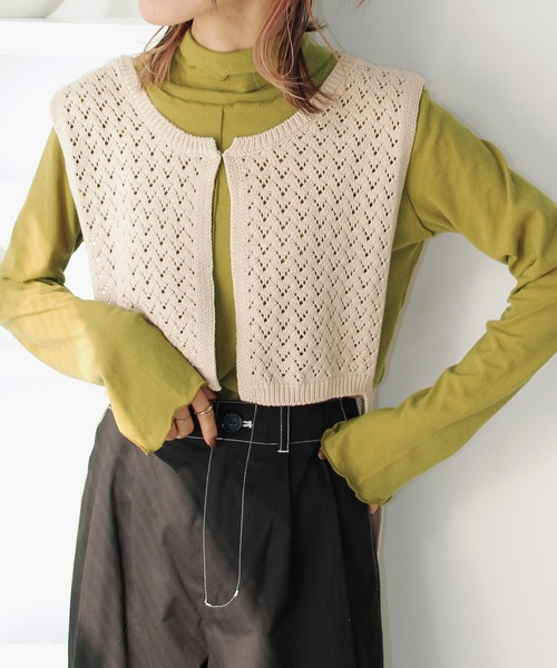 Crisp(クリスプ)の「サイドリボンニットカラー(ニット/セーター・レディース・ネイビー/ブラウン/アイボリー・FREE)」の2枚目の写真