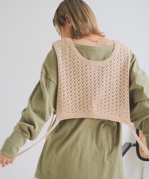 Crisp(クリスプ)の「サイドリボンニットカラー(ニット/セーター・レディース・ネイビー/ブラウン/アイボリー・FREE)」の7枚目の写真