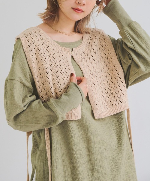 Crisp(クリスプ)の「サイドリボンニットカラー(ニット/セーター・レディース・ネイビー/ブラウン/アイボリー・FREE)」の9枚目の写真