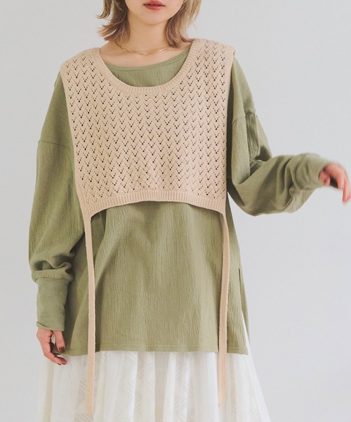 Crisp(クリスプ)の「サイドリボンニットカラー(ニット/セーター・レディース・ネイビー/ブラウン/アイボリー・FREE)」の6枚目の写真