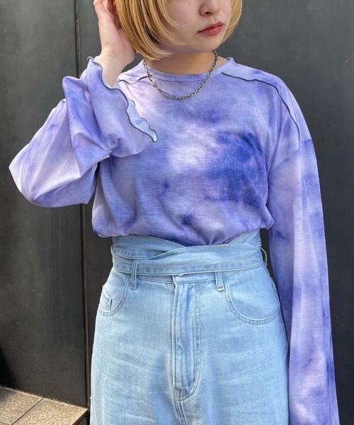 CIAOPANIC（チャオパニック）の「タイダイ柄天竺トップス（Tシャツ/カットソー・レディース・ブラウン/ブルー/パープル・FREE）」の3枚目の写真