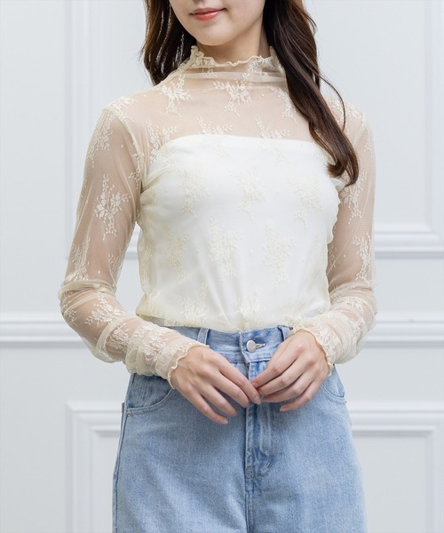 clear(クリア)の「レースシアーインナー(Tシャツ/カットソー・レディース・ブラック/オフホワイト/ベージュ・F)」の3枚目の写真