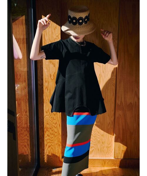 UN3D. サイドスリット ストレートパンツ ブルー UN3D.（アンスリード）の「SIDE PARTS KNIT PT / サイドパーツ