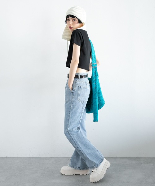 PAGEBOY（ページボーイ）の「ハーフZIPリブショート（Tシャツ/カットソー・レディース・ブラック/ホワイト/イエロー/グリーン・FREE）」の8枚目の写真