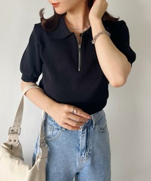 CLEA | ハーフジップ半袖サマーニットポロトップス(Tシャツ/カットソー)