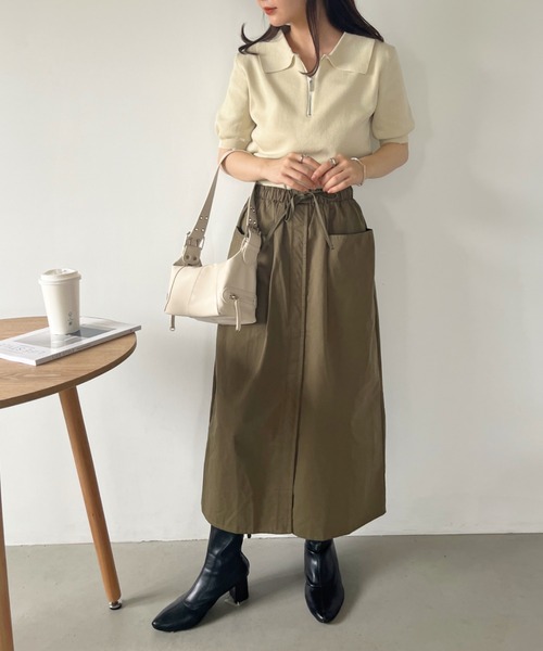 CLEA（クレア）の「ハーフジップ半袖サマーニットポロトップス（Tシャツ/カットソー・レディース・ブラック/アイボリー・FREE）」の10枚目の写真