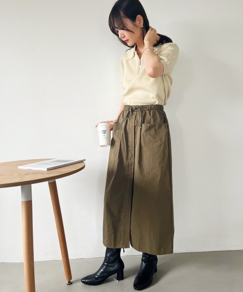 CLEA（クレア）の「ハーフジップ半袖サマーニットポロトップス（Tシャツ/カットソー・レディース・ブラック/アイボリー・FREE）」の11枚目の写真