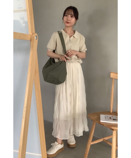 CLEA（クレア）の「ハーフジップ半袖サマーニットポロトップス（Tシャツ/カットソー・レディース・ブラック/アイボリー・FREE）」の20枚目の写真