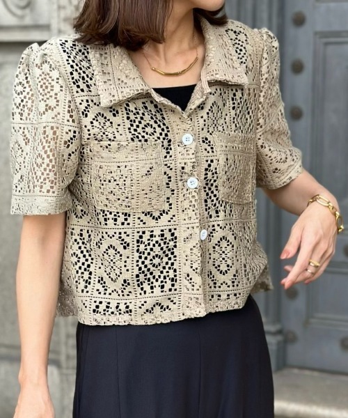 45R 前レースシャツブラウス レース切替デザインシャツブラウス - ベルーナ【公式】