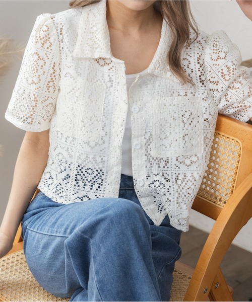 Ada.（エイダ）の「クロシェ レースショートシャツ（シャツ/ブラウス・レディース・アイボリー/ブラック/グレイッシュベージュ・FREE）」の13枚目の写真