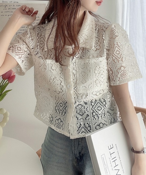 Ada.（エイダ）の「クロシェ レースショートシャツ（シャツ/ブラウス・レディース・アイボリー/ブラック/グレイッシュベージュ・FREE）」の18枚目の写真